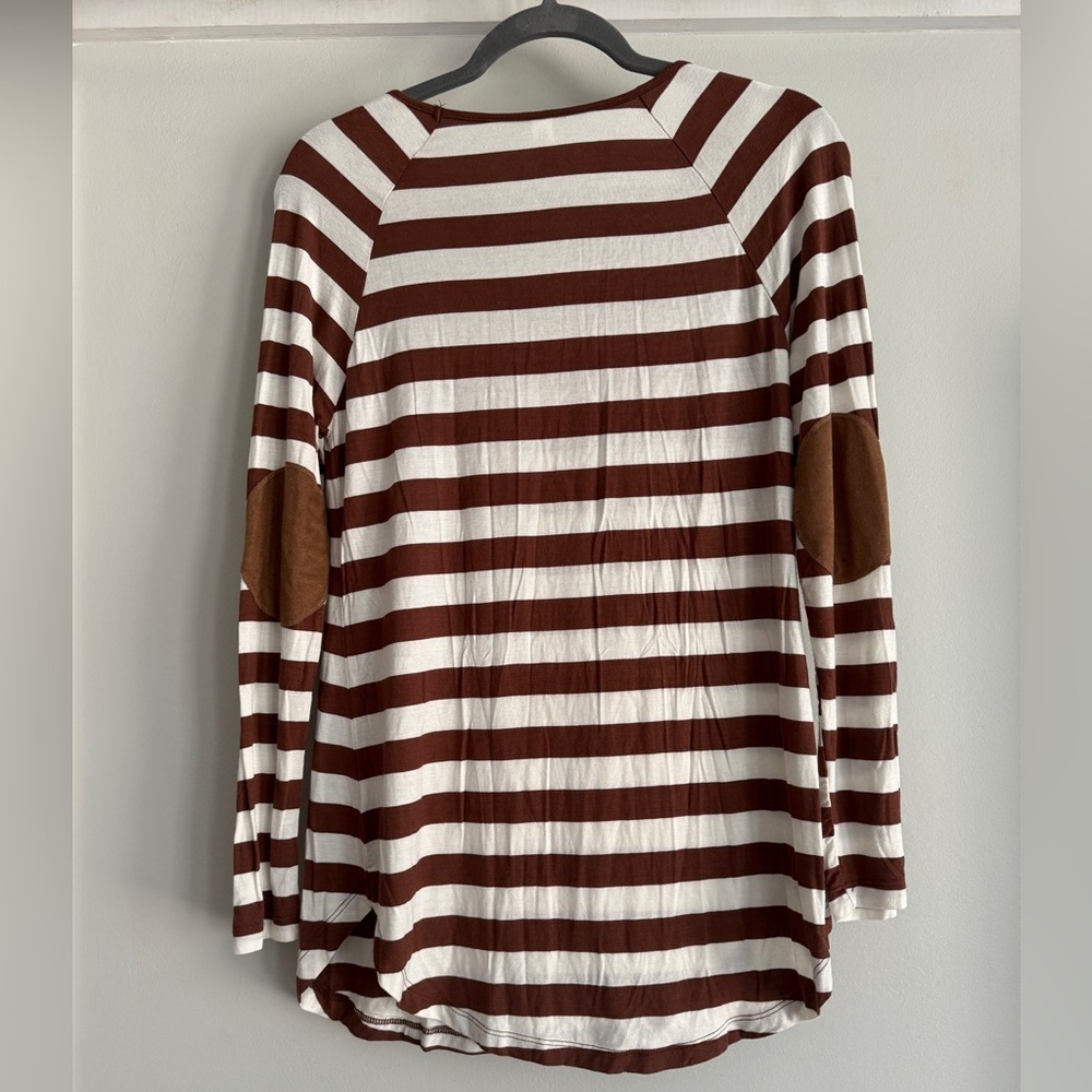 Zenana Premium Striped Elbow Patch Top - Picture 5 of 5
